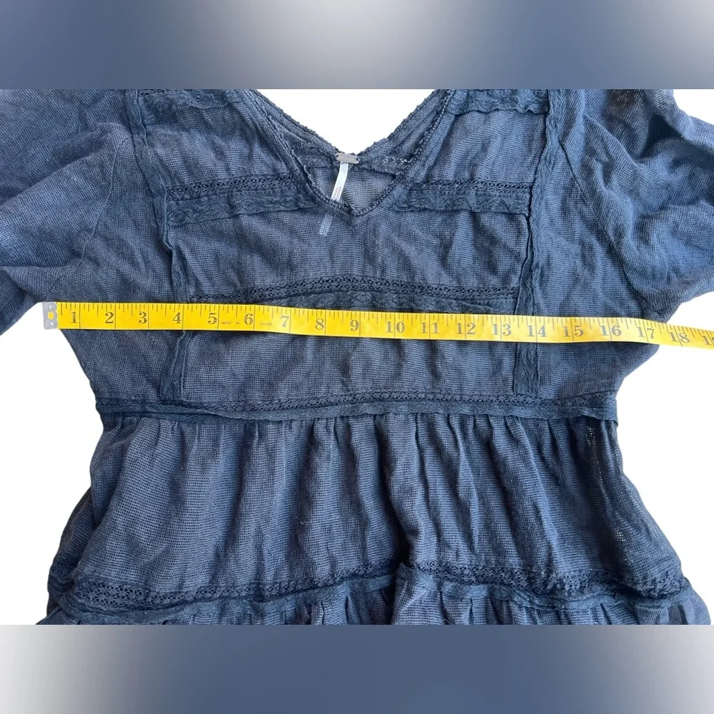 FREE PEOPLE Berlin Black Mesh Long-Sleeved Mini Dress Boho Lace Size S - Picture 8 of 8